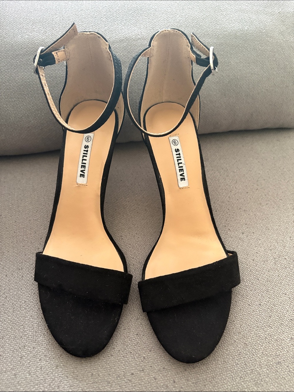 Stillieve Black Suede Ankle-Strap Heels Women’s Size 6